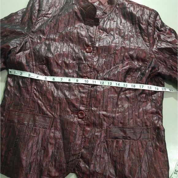 Erin London Textured Deep Red Button Up Retro Pucker Jacket Blazer Size Large - Picture 4 of 6